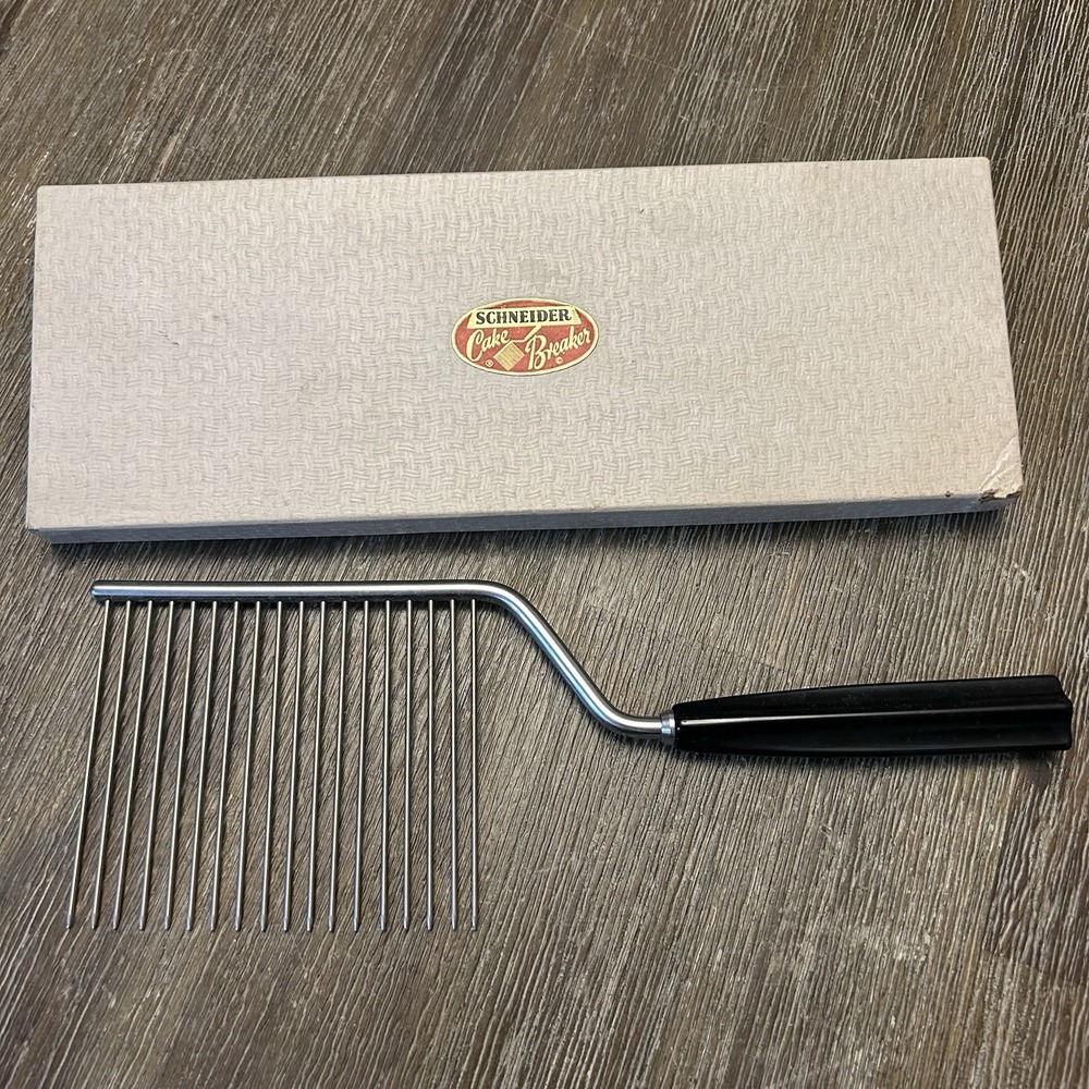 Vintage Schneider Cake Breaker Wire Cake Slicer Server Black Handle Original Box